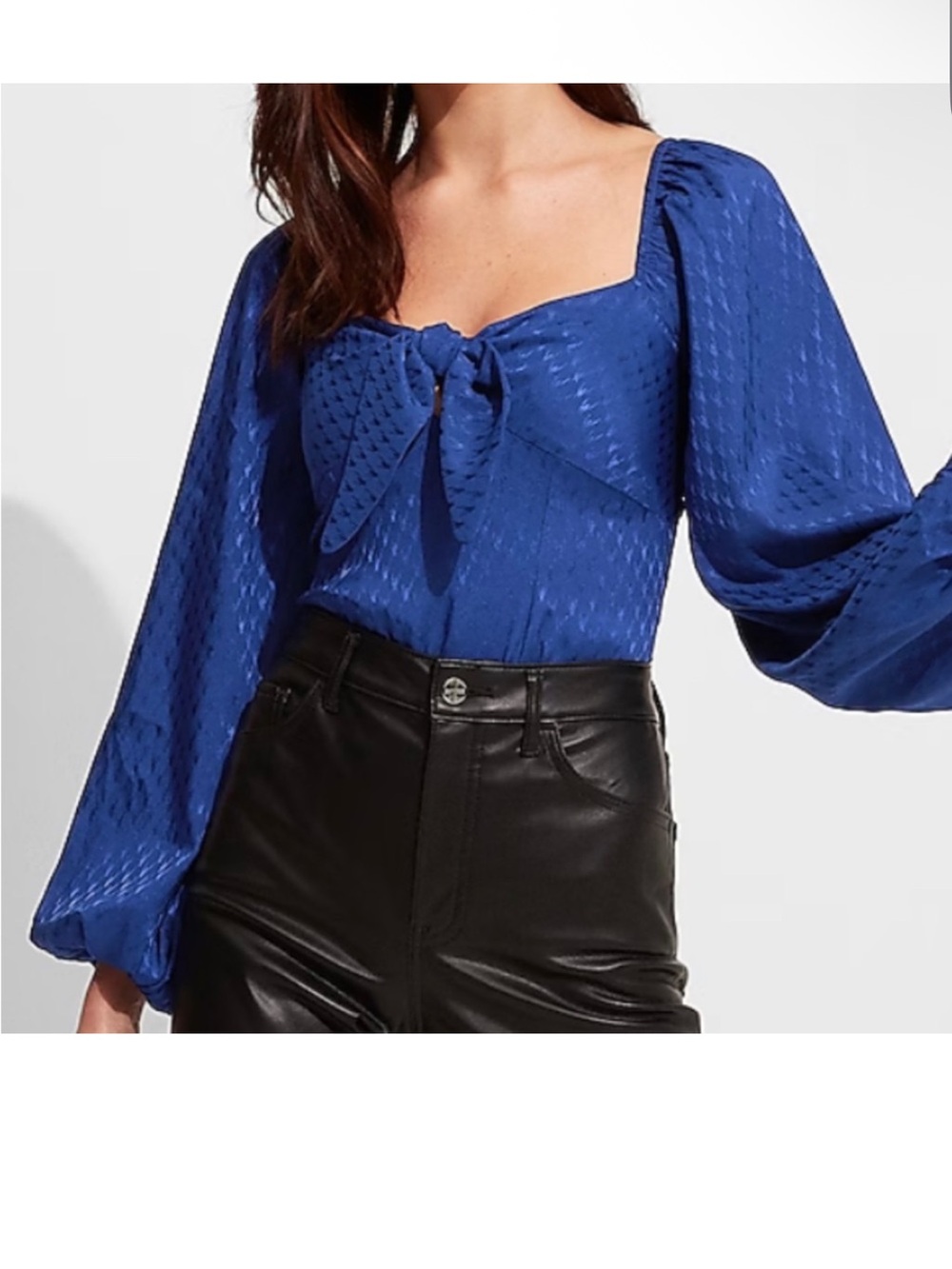 Express Royal Blue Tie-Front Square Neck Blouse